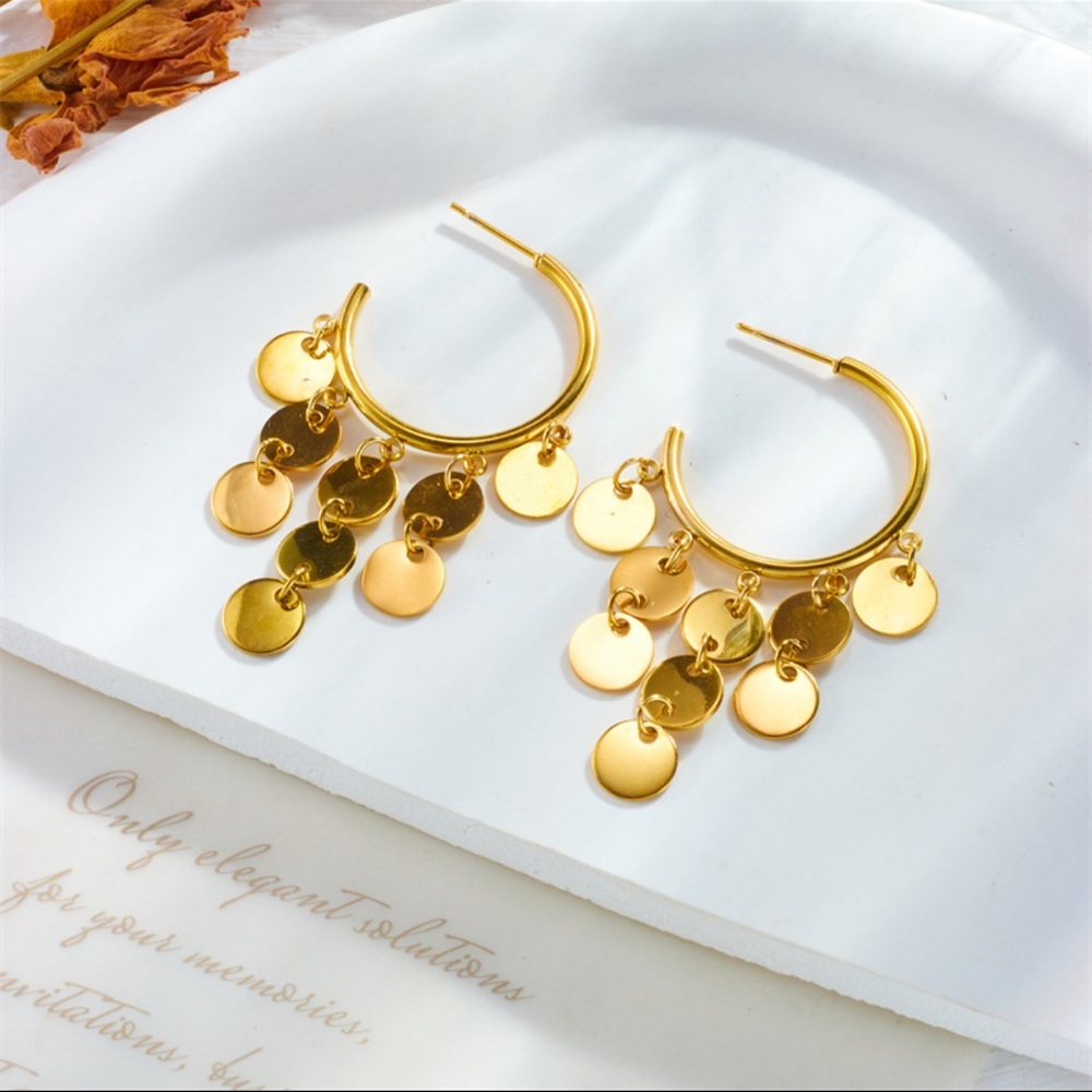Gold Disc Dangle Hoop Earrings - Women Jewelry